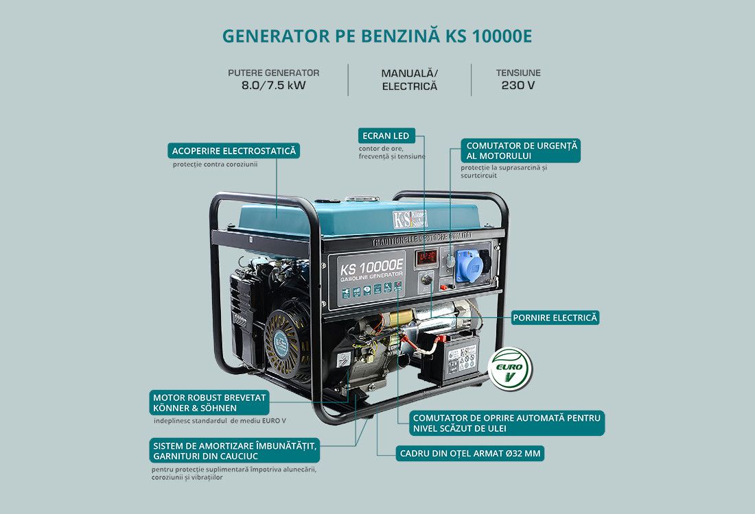 Generator curent electric Könner & Söhnen KS 10000E,  Autonomie 15h